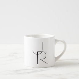 Modern 2 Overlapping Initials | Black on White Espresso Cup