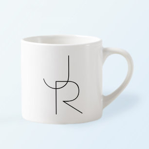 Modern 2 Overlapping Initials   Black on White Espresso Cup