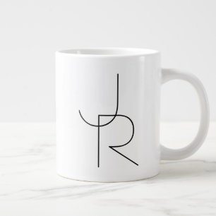 Modern 2 Overlapping Initials   Black on White Giant Coffee Mug