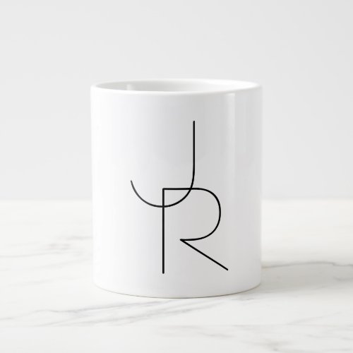 Modern 2 Overlapping Initials  Black on White Giant Coffee Mug