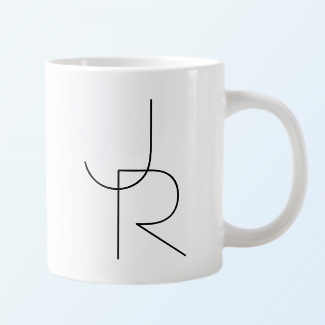 Modern 2 Overlapping Initials | Black on White Giant Coffee Mug (Creator Uploaded)