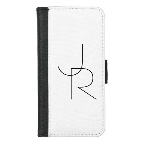 Modern 2 Overlapping Initials  Black on White iPhone 87 Wallet Case