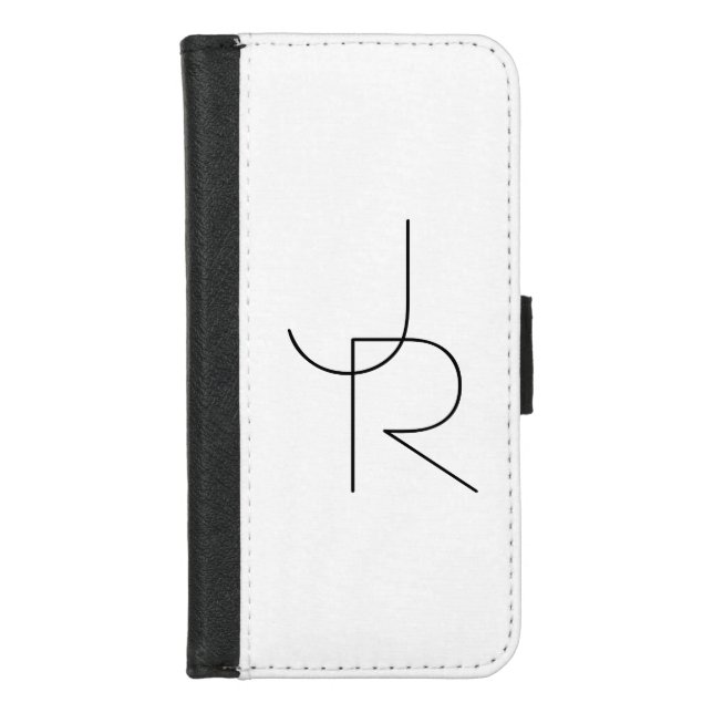 Modern 2 Overlapping Initials | Black on White iPhone Wallet Case (Front)