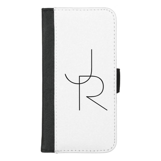 Modern 2 Overlapping Initials | Black on White iPhone Wallet Case (Front)