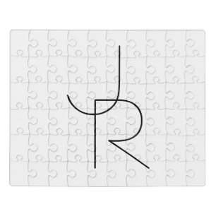Modern 2 Overlapping Initials   Black on White Jigsaw Puzzle