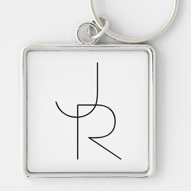 Modern 2 Overlapping Initials | Black on White Keychain (Front)