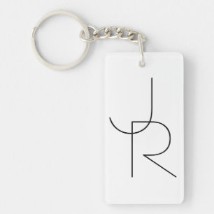 Modern 2 Overlapping Initials Black on White Keychain
