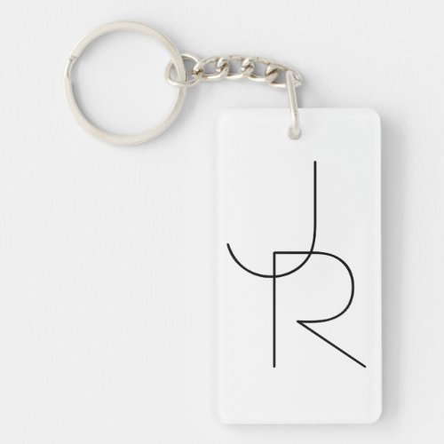 Modern 2 Overlapping Initials  Black on White Keychain