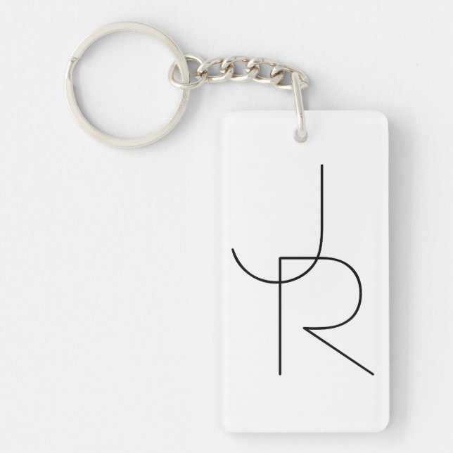 Modern 2 Overlapping Initials | Black on White Keychain (Front)