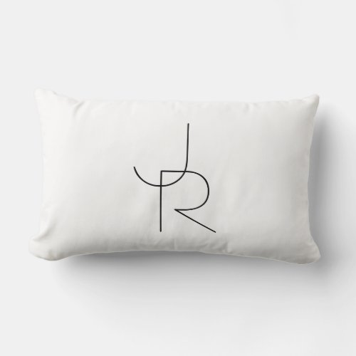 Modern 2 Overlapping Initials  Black on White Lumbar Pillow