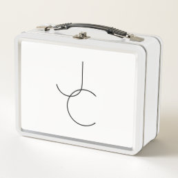 Modern 2 Overlapping Initials | Black on White Metal Lunch Box