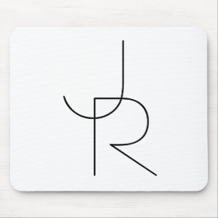 Modern 2 Overlapping Initials Black on White Mouse Pad