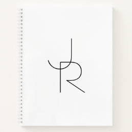 Modern 2 Overlapping Initials | Black on White Notebook