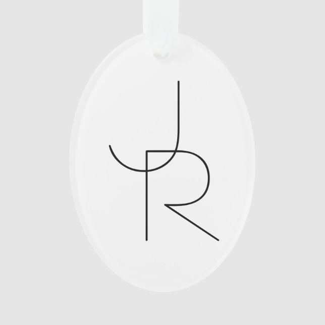 Modern 2 Overlapping Initials | Black on White Ornament (Front)