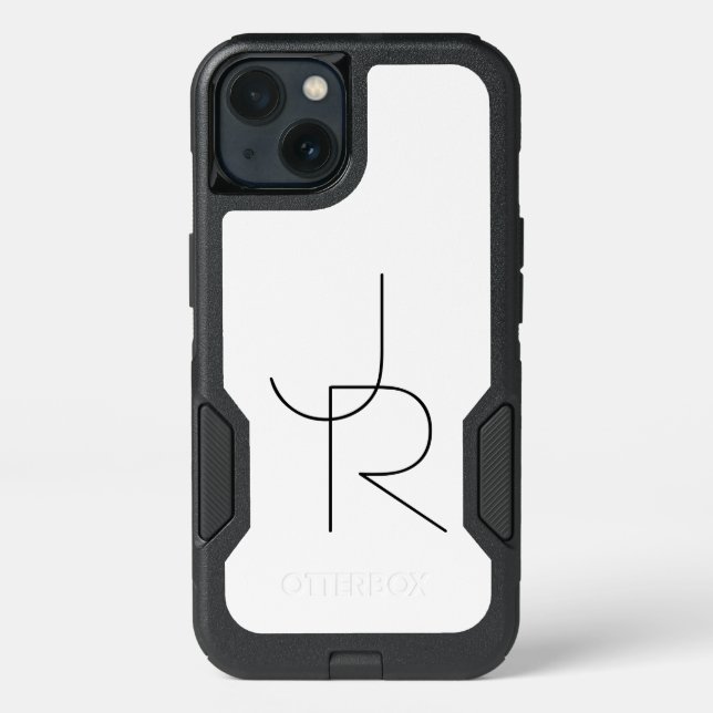 Modern 2 Overlapping Initials | Black on White Otterbox iPhone Case (Back)