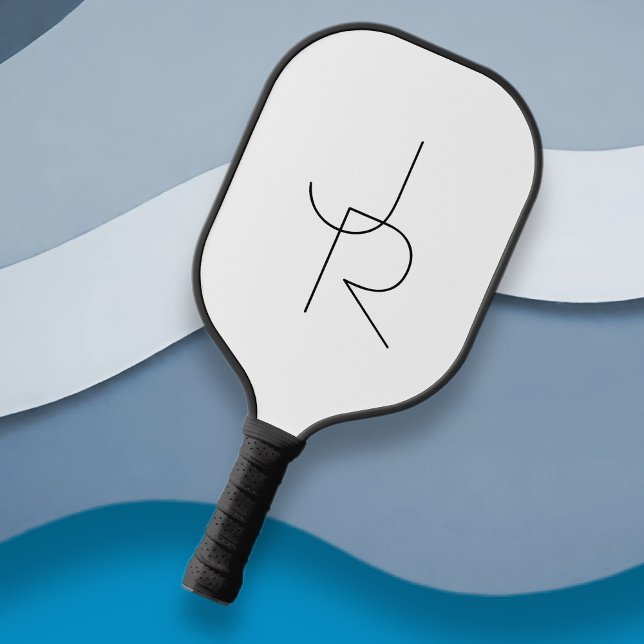 Modern 2 Overlapping Initials | Black on White Pickleball Paddle (Creator Uploaded)
