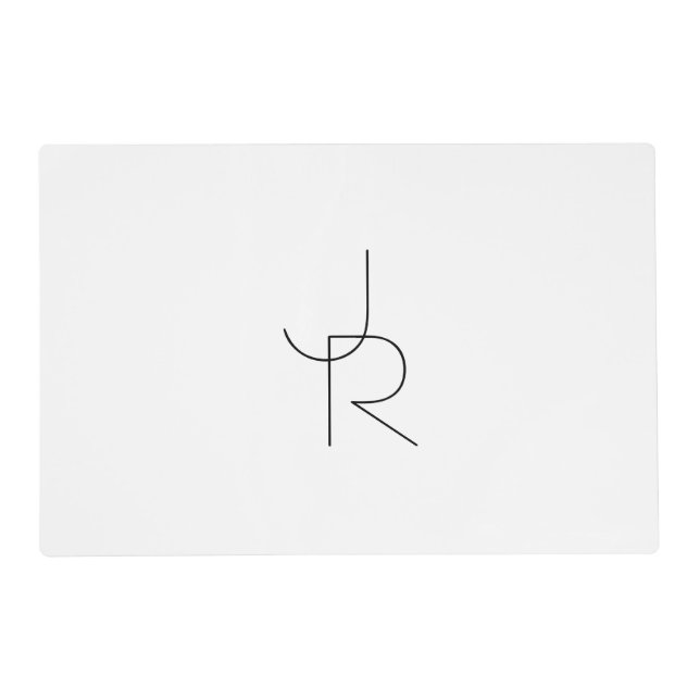 Modern 2 Overlapping Initials | Black on White Placemat (Front)