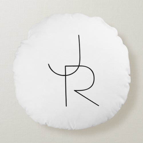 Modern 2 Overlapping Initials  Black on White Round Pillow