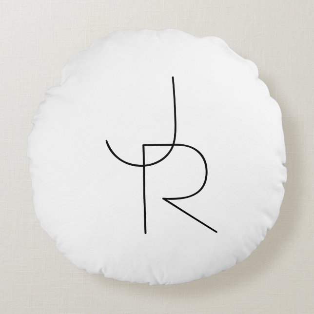 Modern 2 Overlapping Initials | Black on White Round Pillow (Front)