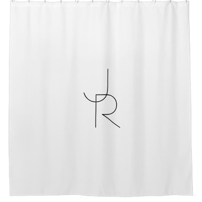 Modern 2 Overlapping Initials | Black on White Shower Curtain (Front)
