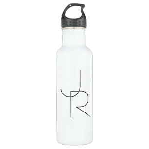 Modern 2 Overlapping Initials Black on White Stainless Steel Water Bottle