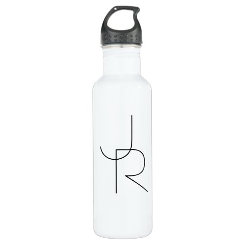 Modern 2 Overlapping Initials  Black on White Stainless Steel Water Bottle