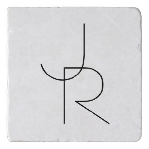 Modern 2 Overlapping Initials Black on White Trivet