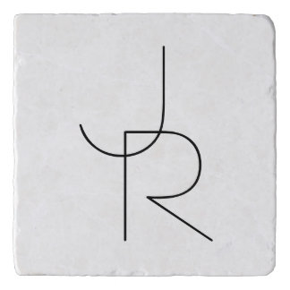 Modern 2 Overlapping Initials | Black on White Trivet