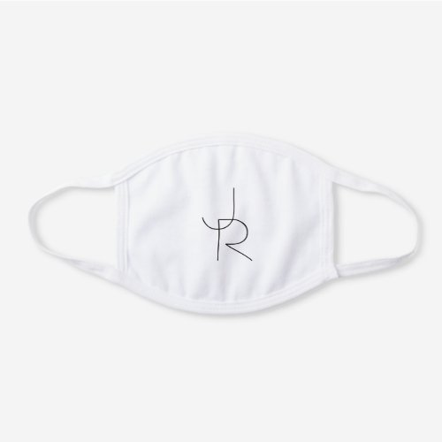 Modern 2 Overlapping Initials  Black on White White Cotton Face Mask