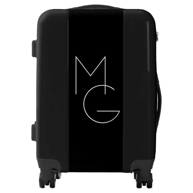 Modern 2 Overlapping Initials | Black & White Luggage (Front)