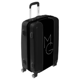 Modern 2 Overlapping Initials | Black &amp; White Luggage