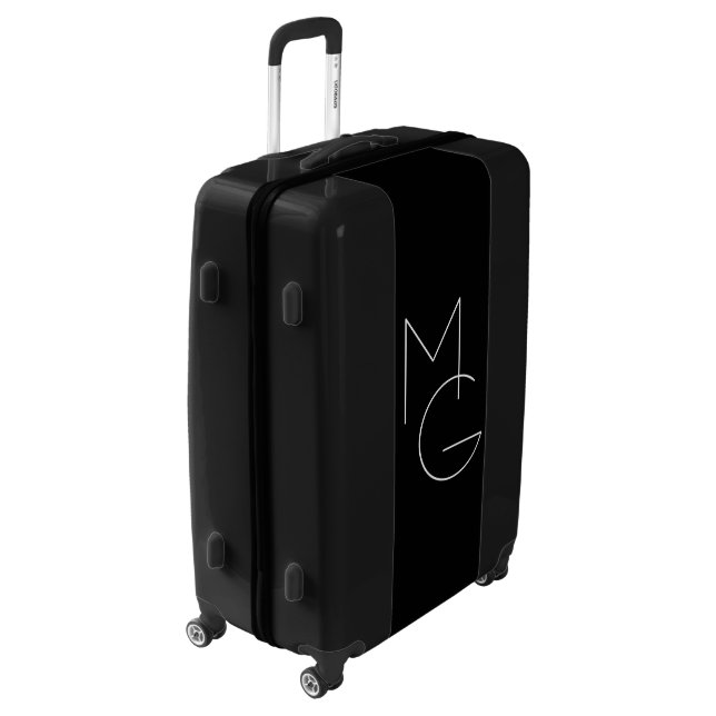 Modern 2 Overlapping Initials | Black & White Luggage (Rotated Left)