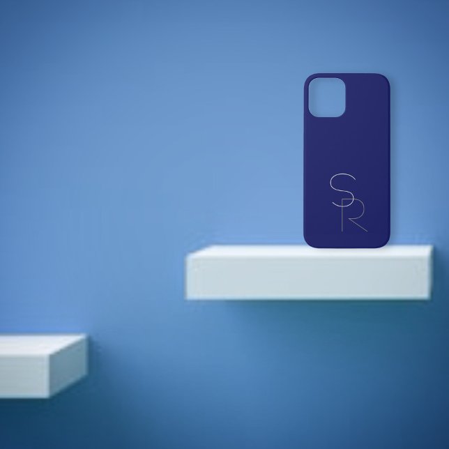 Modern 2 Overlapping Initials | Greys on Navy Blue Case-Mate iPhone Case (Creator Uploaded)