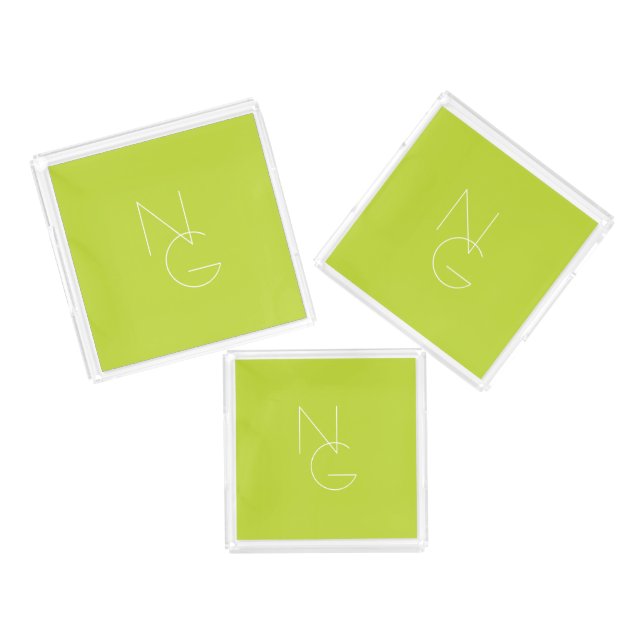 Modern 2 Overlapping Initials | Lime Green Acrylic Tray (Set)
