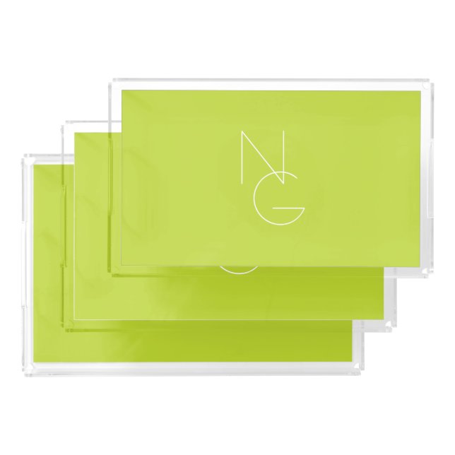 Modern 2 Overlapping Initials | Lime Green Acrylic Tray (Set)