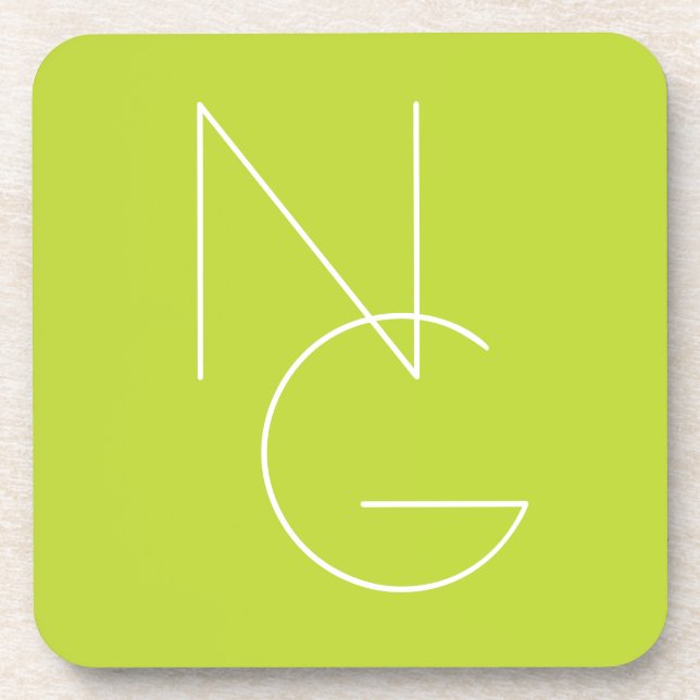 Modern 2 Overlapping Initials | Lime Green Beverage Coaster (Front)
