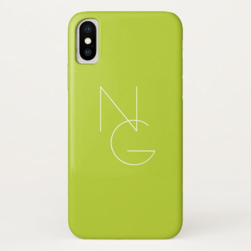 Modern 2 Overlapping Initials  Lime Green iPhone X Case
