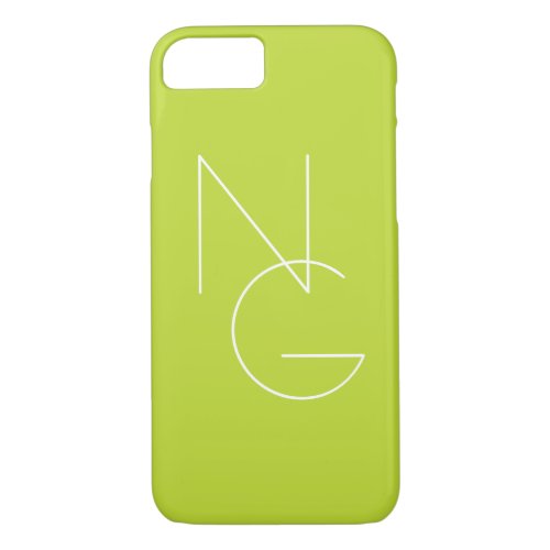 Modern 2 Overlapping Initials  Lime Green iPhone 87 Case