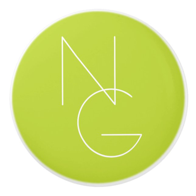 Modern 2 Overlapping Initials | Lime Green Ceramic Knob (Front)