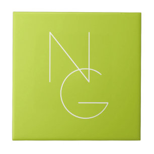 Modern 2 Overlapping Initials Lime Green Ceramic Tile
