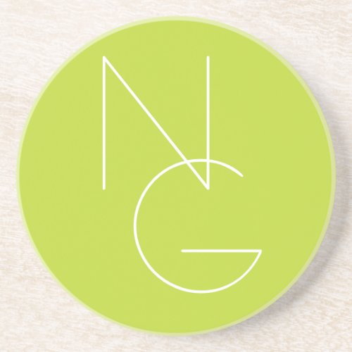 Modern 2 Overlapping Initials  Lime Green Coaster