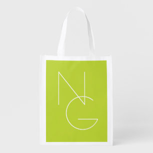 Modern 2 Overlapping Initials Lime Green Grocery Bag