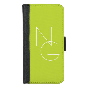 Modern 2 Overlapping Initials Lime Green iPhone 8/7 Wallet Case