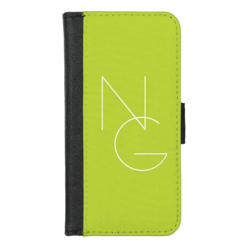 Modern 2 Overlapping Initials  Lime Green iPhone 87 Wallet Case