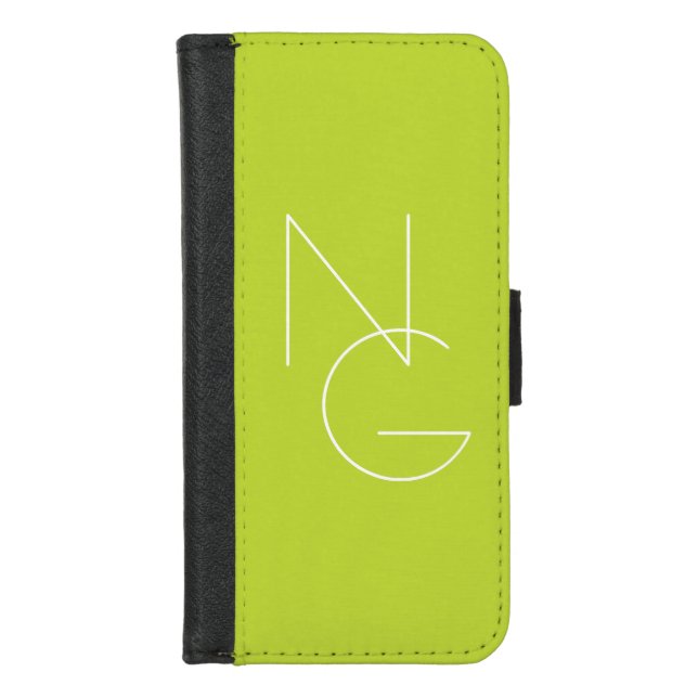 Modern 2 Overlapping Initials | Lime Green iPhone Wallet Case (Front)