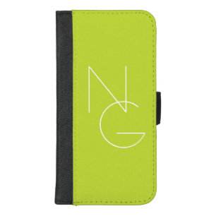 Modern 2 Overlapping Initials   Lime Green iPhone 8/7 Plus Wallet Case