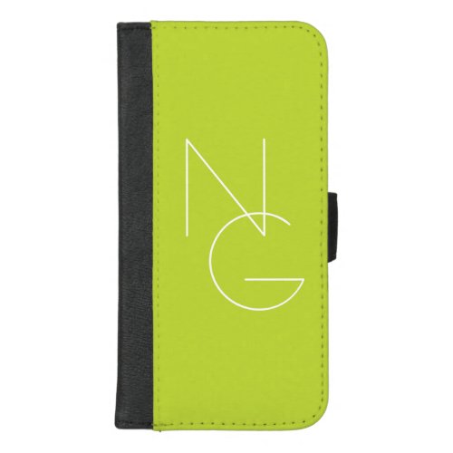 Modern 2 Overlapping Initials  Lime Green iPhone 87 Plus Wallet Case