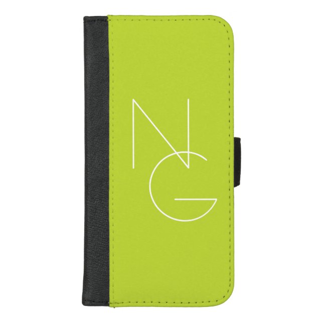 Modern 2 Overlapping Initials | Lime Green iPhone Wallet Case (Front)