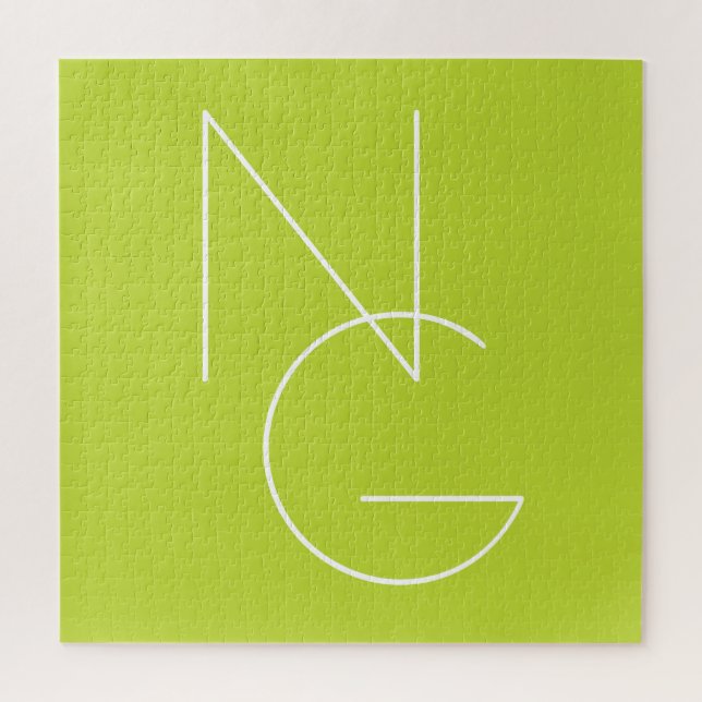 Modern 2 Overlapping Initials | Lime Green Jigsaw Puzzle (Vertical)