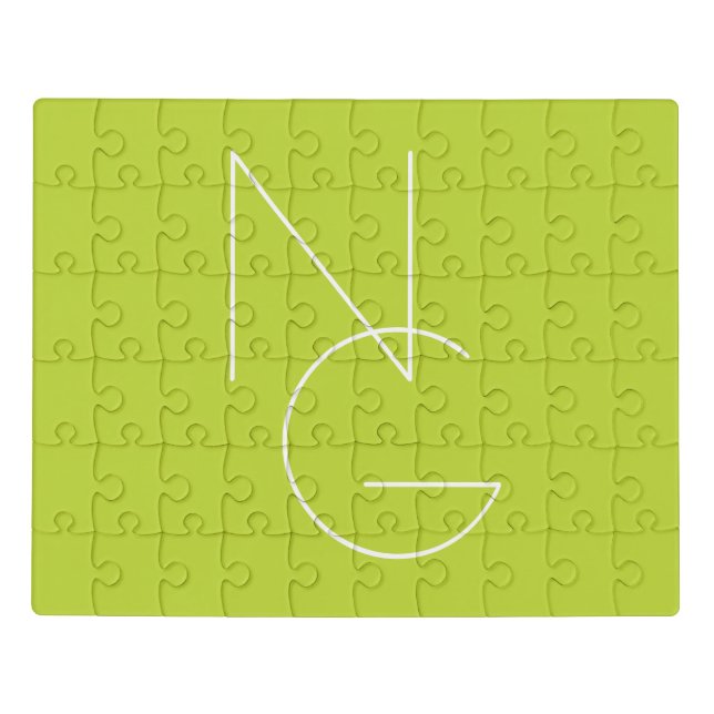 Modern 2 Overlapping Initials | Lime Green Jigsaw Puzzle (Puzzle Horizontal)
